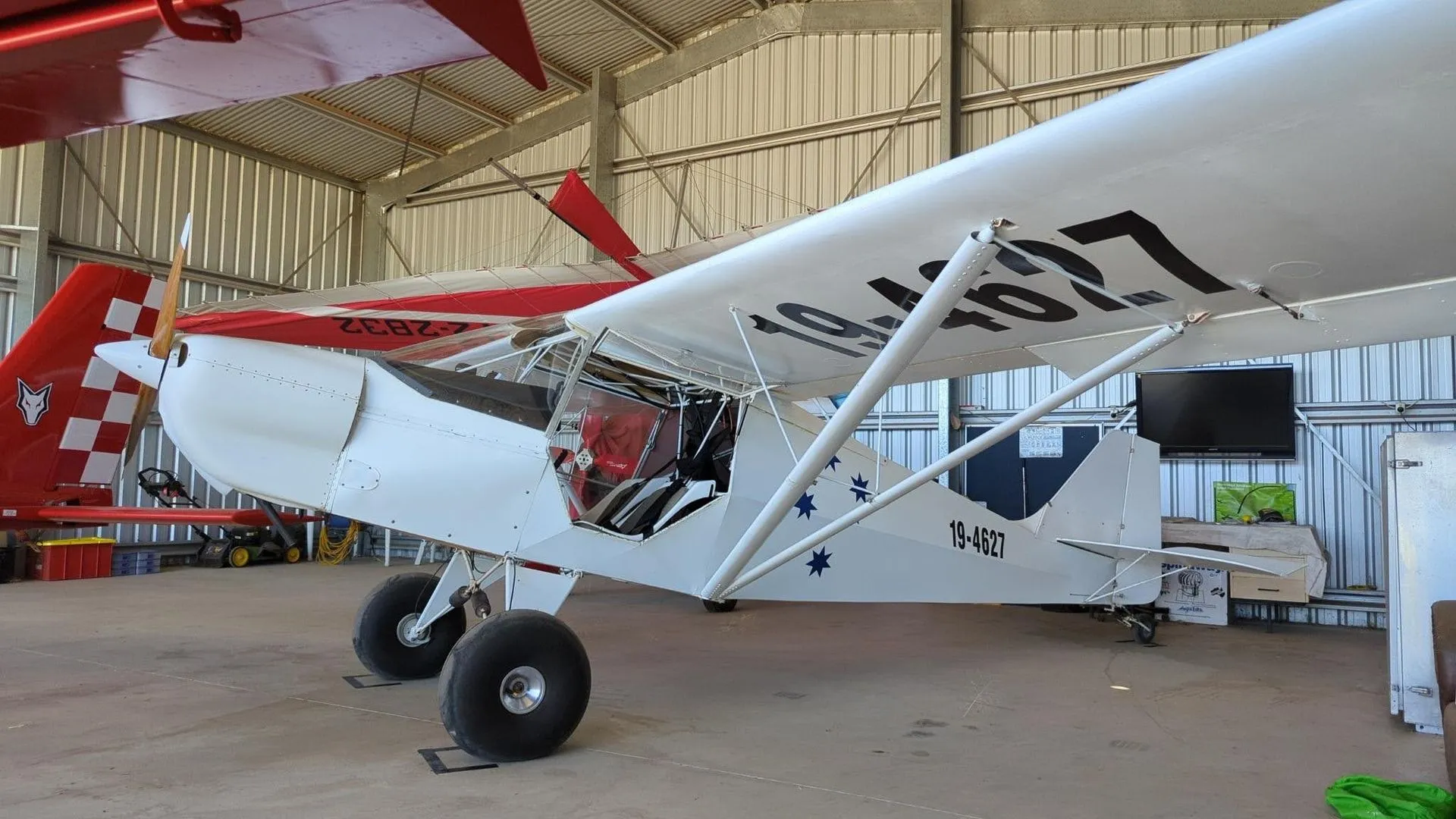 Mark Ferraretto's Aeropup light sport aircraft in its hangar