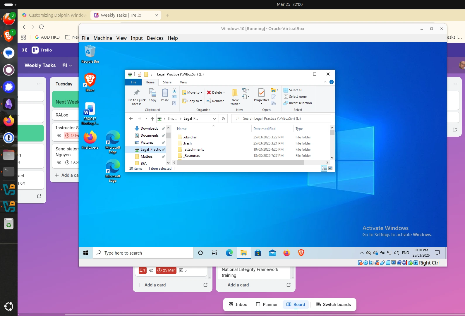 Windows Virtual Machine running in a , well, window on my Linux desktop